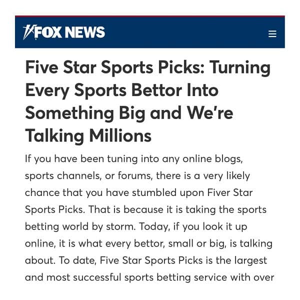 Five Star Sports Picks Fox News Article
